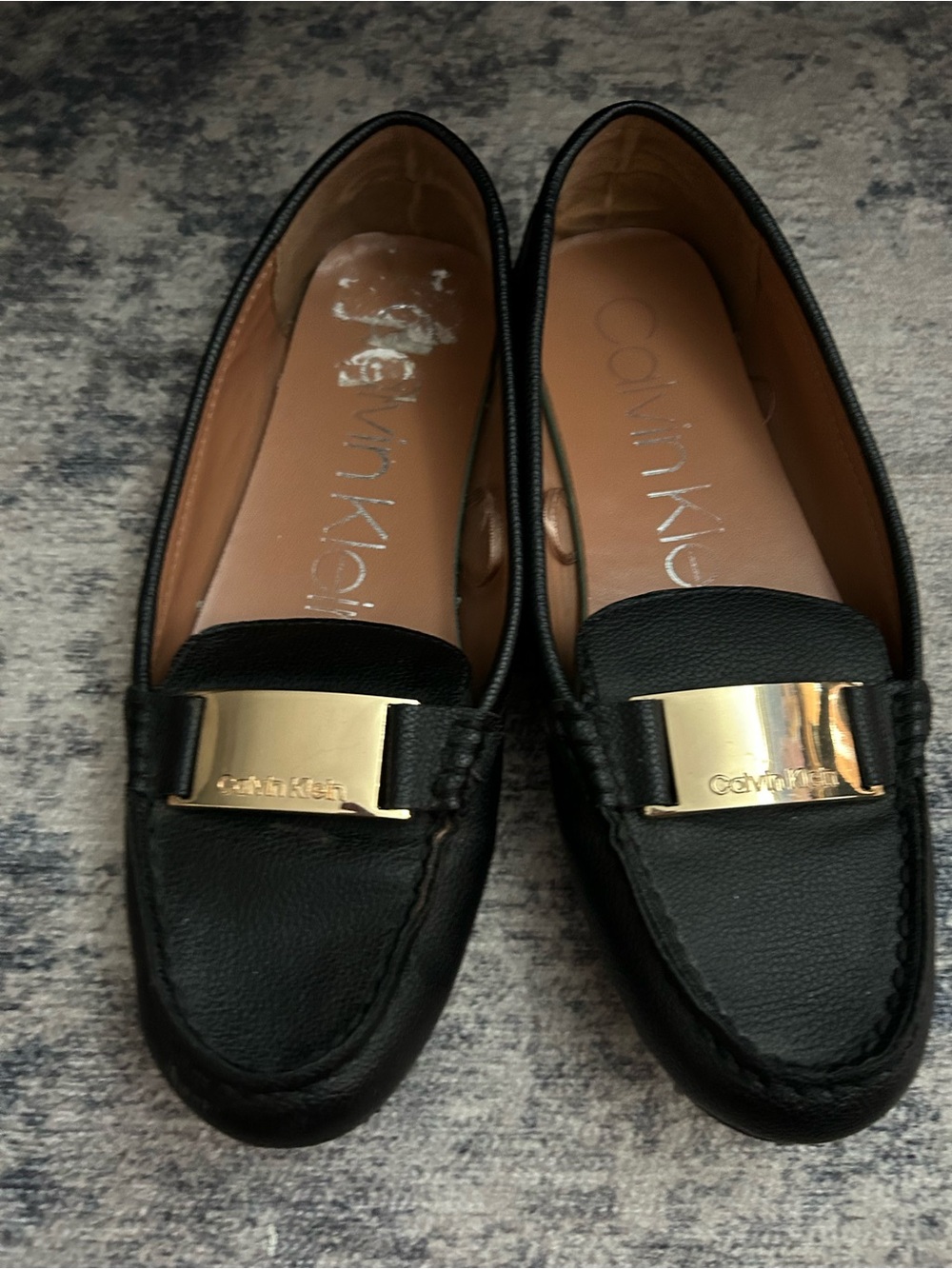 LISETTE Black Leather Loafers with Gold Plaque